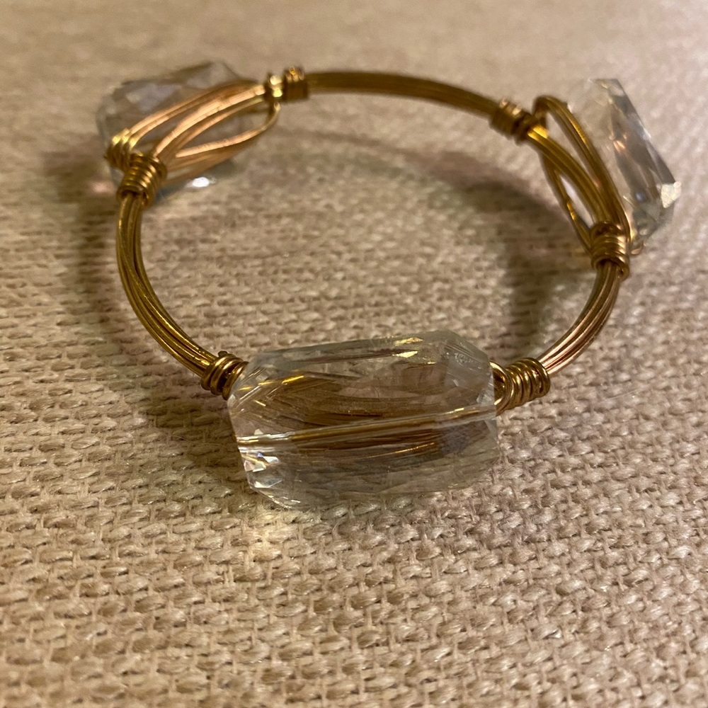 Clear and gold wire bangle bracelet